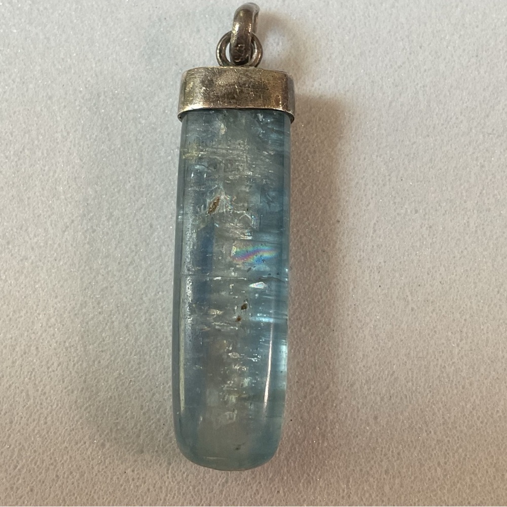 Sterling Silver Vintage Glowing Kyanite Gemstone Pendant - Picture 3 of 6